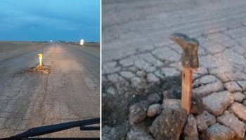 Жезқазған – Қарағанды тас жолының сапасына көңілі толмаған жүргізуші «белгі» қалдырып кетті